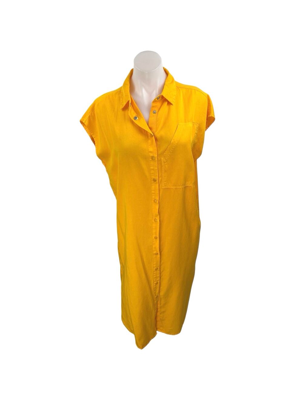 NEW Parfois Yellow Orange Short Sleeve Button Up Midi Shirt Dress Size XS/S
